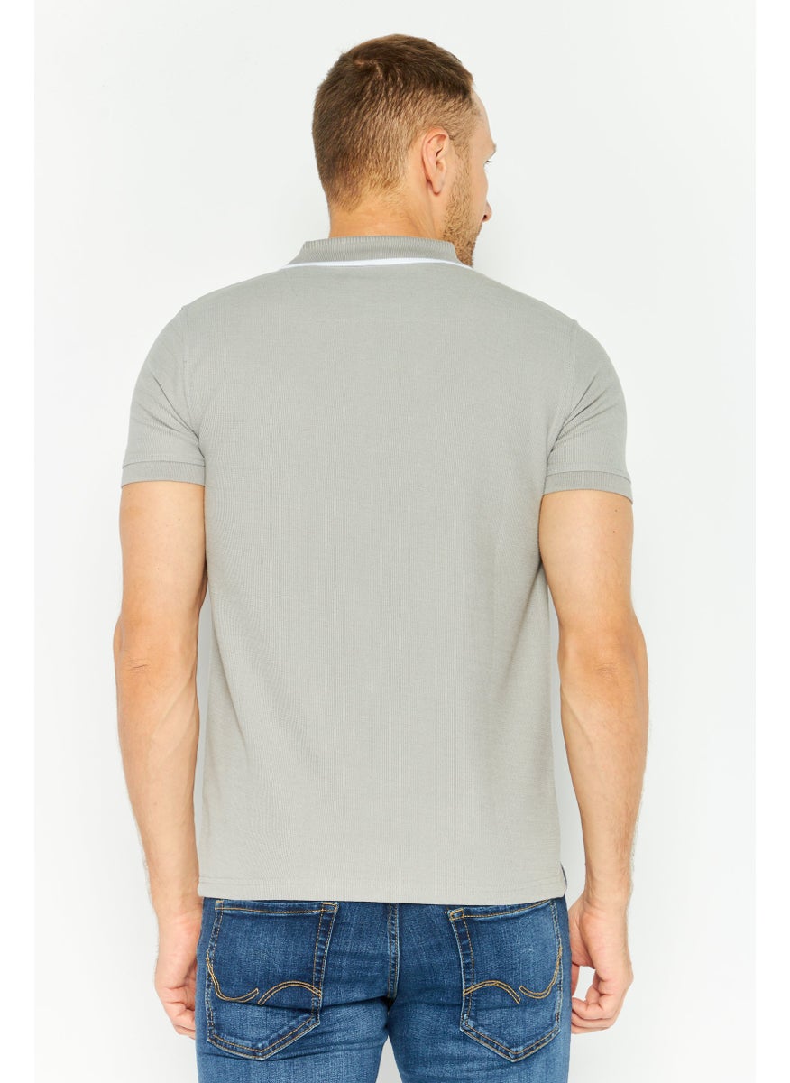 Threadbare Men Regular Fit Textured Short Sleeve Polo Shirt, Grey  - Image 4