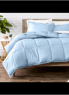 Home of linens Cotton - Plain - 3 Pieces Heavy Comforter Set - 2.8Kgs - Down Alternative Filling - (For Matress 100cm/120cm) - Size (180cm x 240cm) + 2 Pillow Case Covers (50cm x 70cm) - Baby Blue  - Image 1