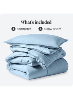 Home of linens Cotton - Plain - 3 Pieces Heavy Comforter Set - 2.8Kgs - Down Alternative Filling - (For Matress 100cm/120cm) - Size (180cm x 240cm) + 2 Pillow Case Covers (50cm x 70cm) - Baby Blue  - Image 4