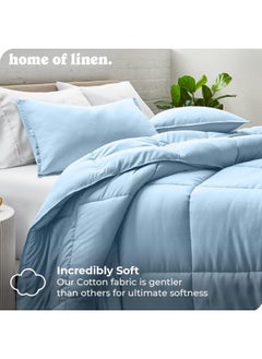 Home of linens Cotton - Plain - 3 Pieces Heavy Comforter Set - 2.8Kgs - Down Alternative Filling - (For Matress 100cm/120cm) - Size (180cm x 240cm) + 2 Pillow Case Covers (50cm x 70cm) - Baby Blue  - Image 2