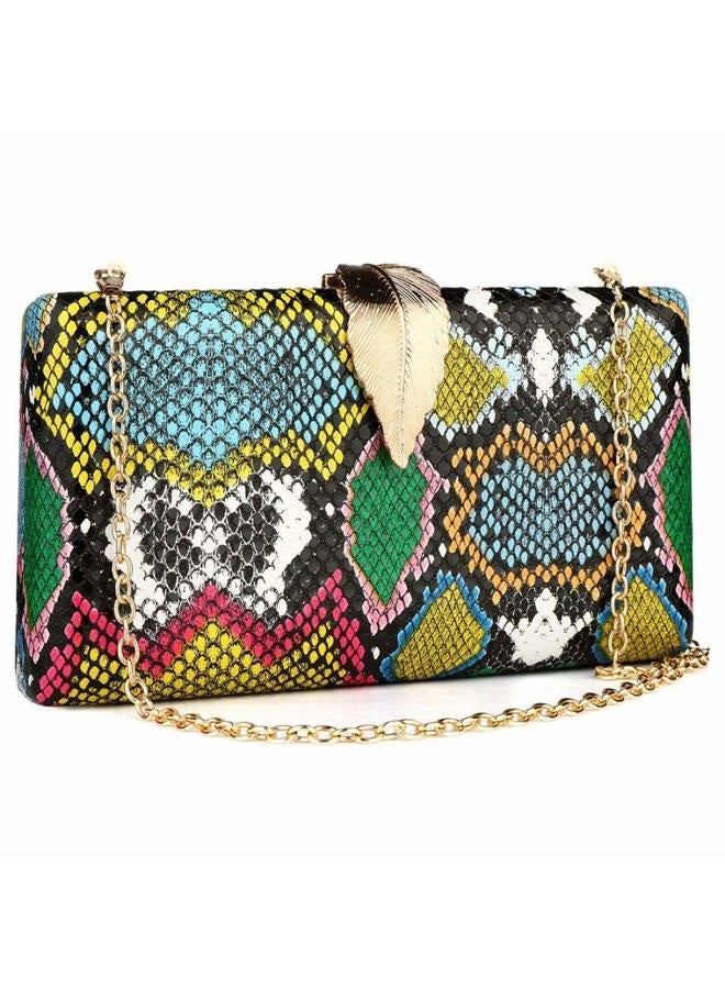 Gets Multicolor Snakeskin Purse for Women Box Evening Bag Lime Snakeskin Clutch Handbag Party Wedding - Image 1