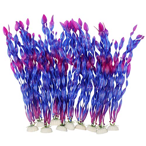MyLifeUNIT Artificial Seaweed Water Plants for Aquarium Plastic Fish Tank Plant Decorations 10 PCS Purple - Image 1