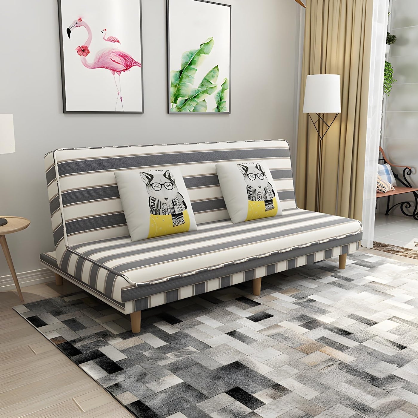 Fabric Adjustable Sleeper Sofa Split Back Armless Sofa Bed