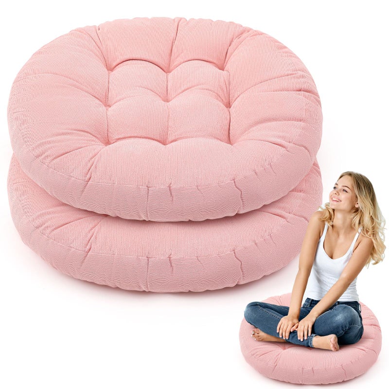 Jerify 2 Pcs Floor Pillow Cushions 22 x 22 Inch Round Square Large Meditation Floor Pillow for Classroom Adult Meditation Picnic Party Seating Learning Daycare School (Round,Bright Pink) - Image 1