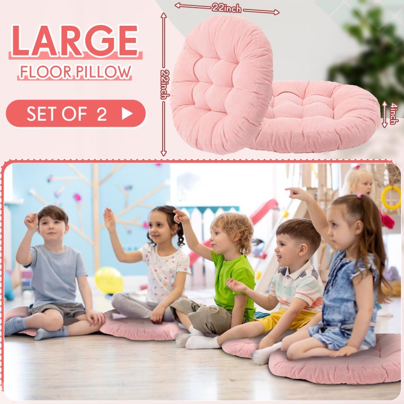 Jerify 2 Pcs Floor Pillow Cushions 22 x 22 Inch Round Square Large Meditation Floor Pillow for Classroom Adult Meditation Picnic Party Seating Learning Daycare School (Round,Bright Pink) - Image 2