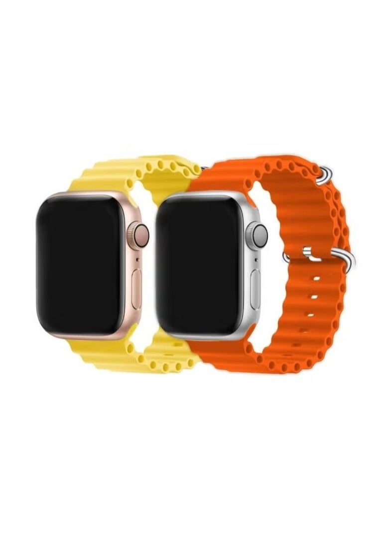 فيسوس 2Pack for Apple Watch Ocean Band 49mm 45mm 44mm 42mm Soft Silicone Loop Strap for iWatch Series Ultra/8/7/SE/6/5/4/3/2/1 Yellow/Orange 