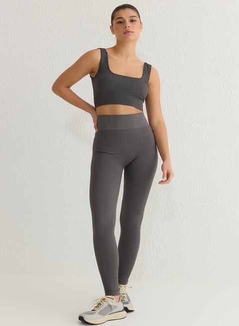 Dark Anthracite Seamless Full Length Knitted Sports Tights THMSS25TY00000