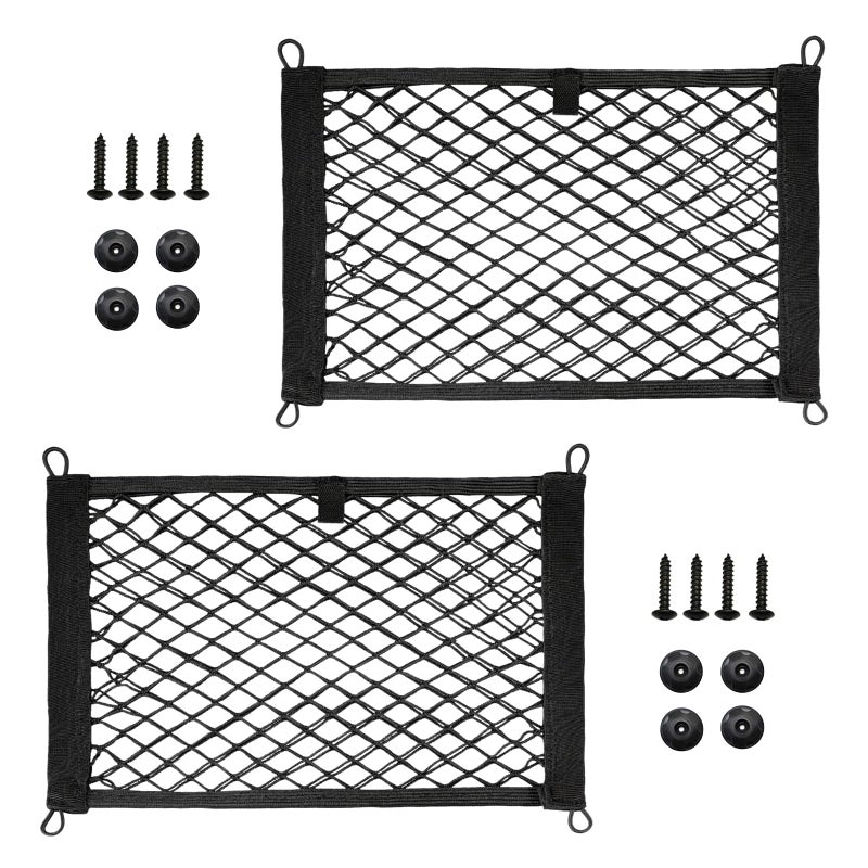 Baooery 2 Pcs Small Cargo Net Car Storage Organizer with Elastic Pocket TrunkBoatHome Storage Mesh wScrewsHooks - Image 3