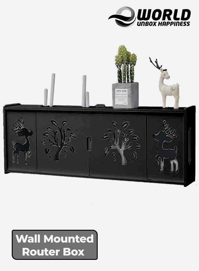 Eworld Stylish Wall-Mounted Router Rack for Wi-Fi Router, Set-Top Box, Light Cat Box, and More, Includes Doors and Patch Panel Shielding Box for Neat Storage, Black - Image 1