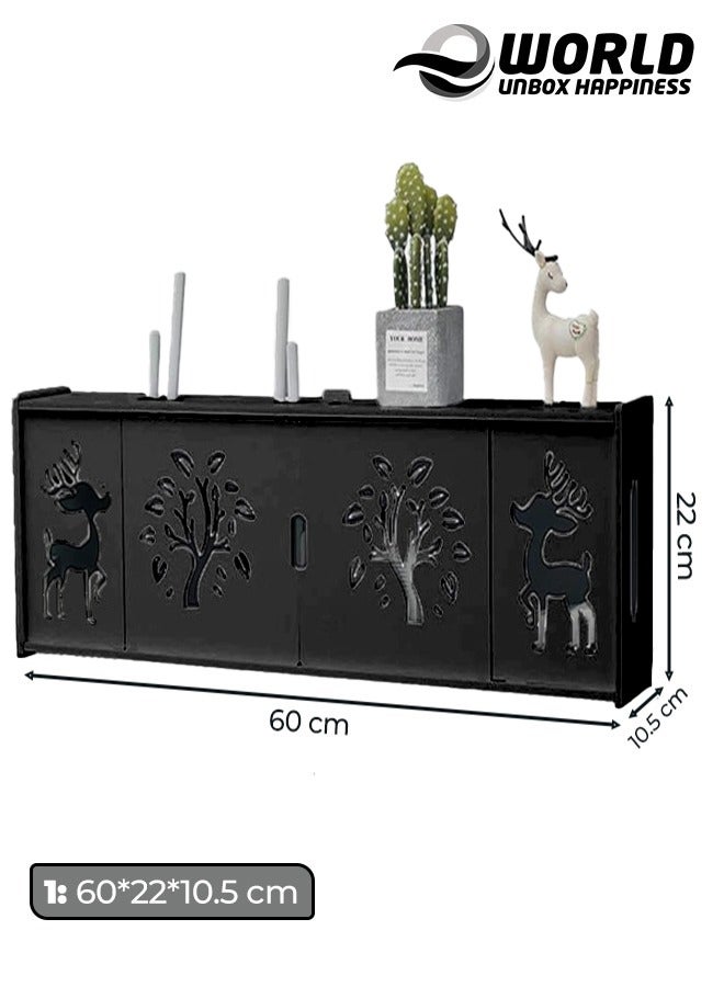 Eworld Stylish Wall-Mounted Router Rack for Wi-Fi Router, Set-Top Box, Light Cat Box, and More, Includes Doors and Patch Panel Shielding Box for Neat Storage, Black - Image 2