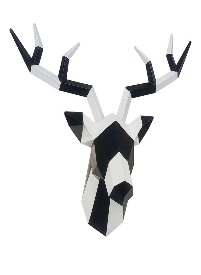 Keygift Geometrical Deer Head Wall Decor Black&White Faux Taxidermy Resin Animal Head Wall Mount Deer Antlers Wall Sculptures - Image 1