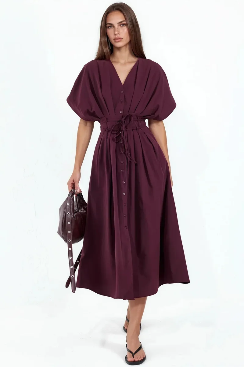 Busem BUSEM Casual V-Neck Midi Shirt Dress