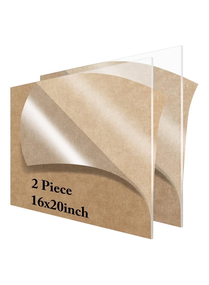 TPGP 2 Pieces 16" x 20"Acrylic Sheet Clear Cast Plexiglass Small Panel 1/8”Thick (3mm) Transparent Plastic Plexi Glass Board with Protective Paper for Signs, Clear Acrylic Sheet Plastic Sheeting - Image 1