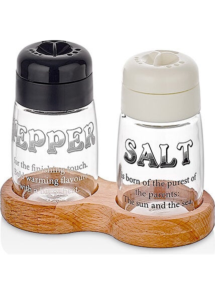 QLUX - Qlüx Exclusive Salt & Pepper Shakers Wooden Stand Spice Shakers 2 Pieces 100 cc - Image 1