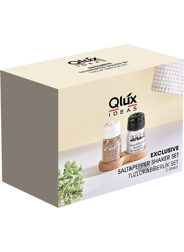 QLUX - Qlüx Exclusive Salt & Pepper Shakers Wooden Stand Spice Shakers 2 Pieces 100 cc - Image 1