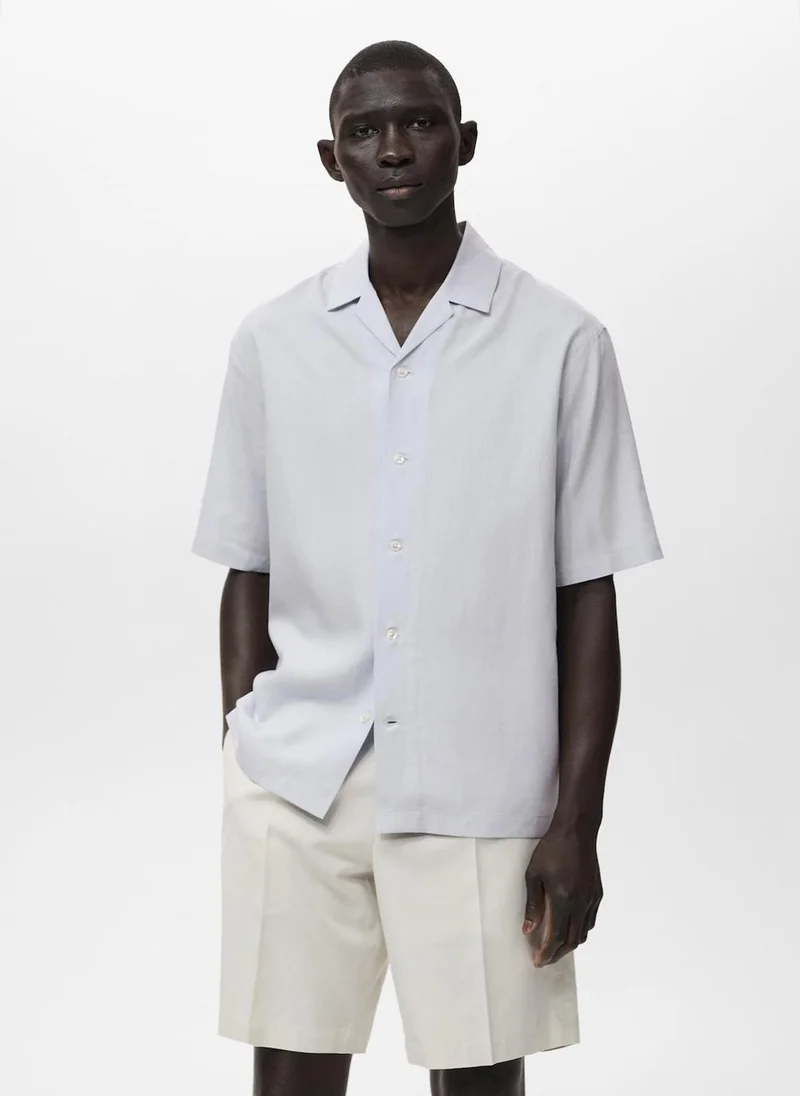 Mango Man Tencel Linen Bowling-Collar Shirt