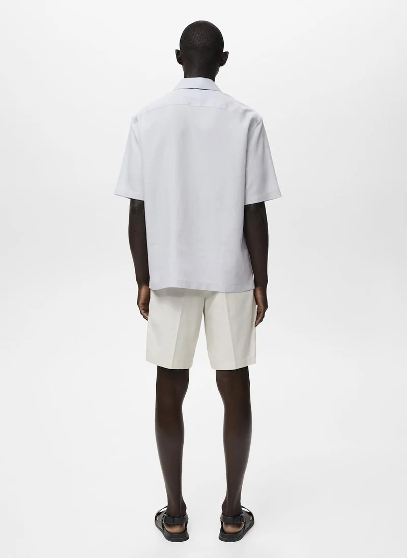 Mango Man Tencel Linen Bowling-Collar Shirt