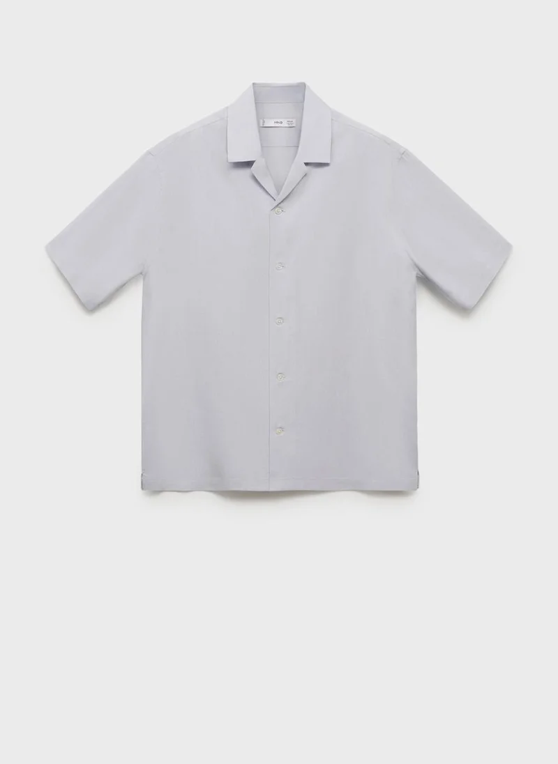 Mango Man Tencel Linen Bowling-Collar Shirt