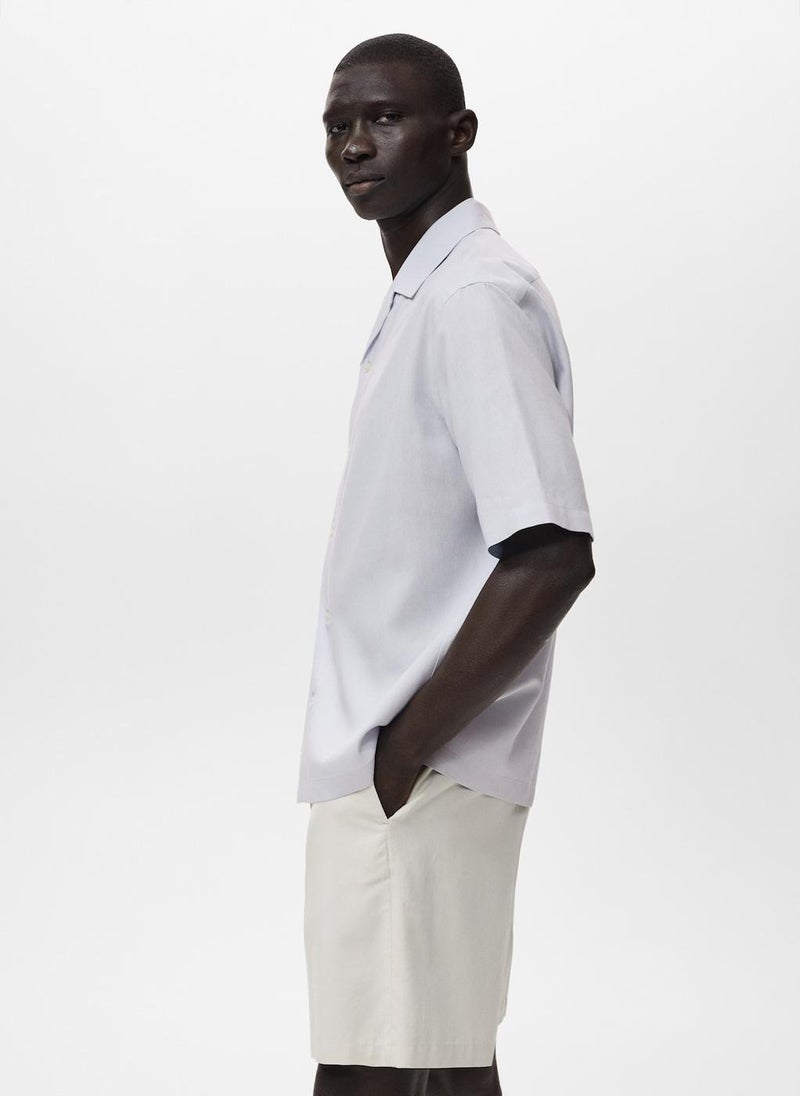 Mango Man Tencel Linen Bowling-Collar Shirt  - Image 3