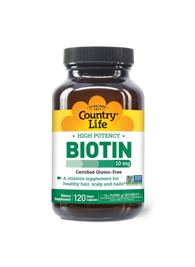 Country Life Country Life High-Potency Biotin 10mg - Vegan & Gluten-Free Biotin Supplement for Skin & Nails, Energy Metabolism - Biotin 10000mcg Capsules  - Image 1