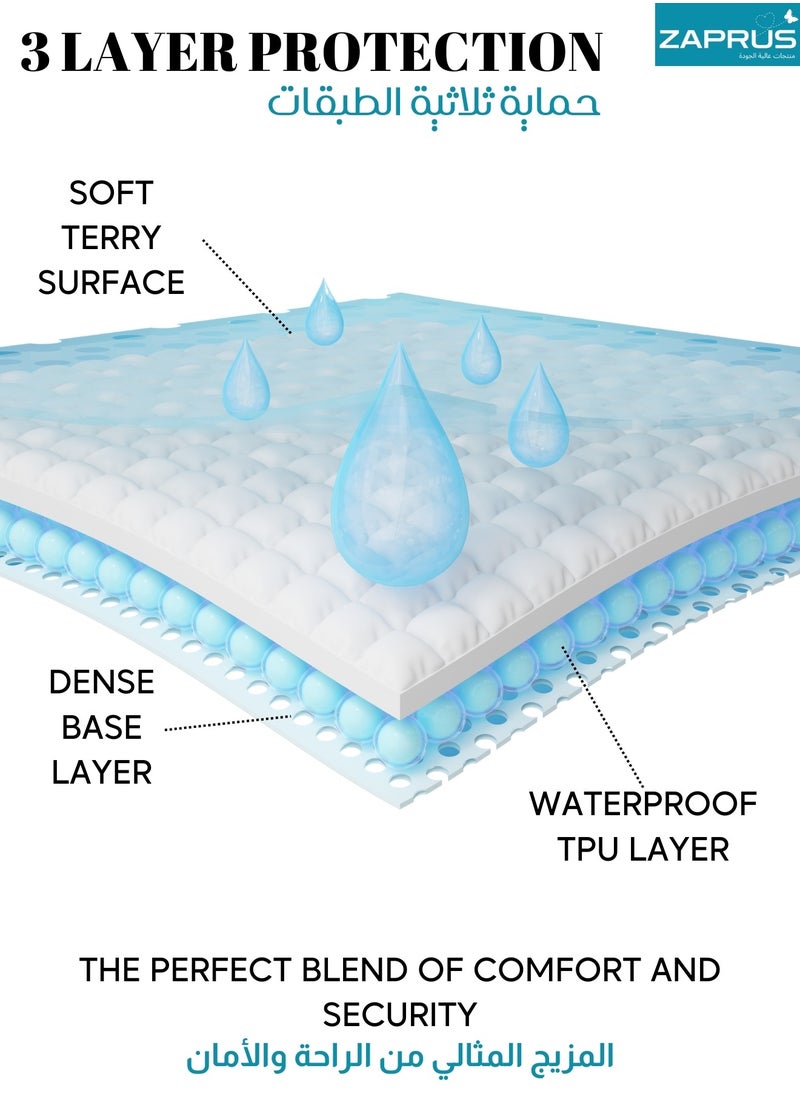 Waterproof Mattress Protector - Terry Cotton, Hypoallergenic, Breathable, Ultra Soft, Fitted Sheet Style (Fits Up to 35cm) - Protects Against Spills, Stains, Dust Mites & Allergens
