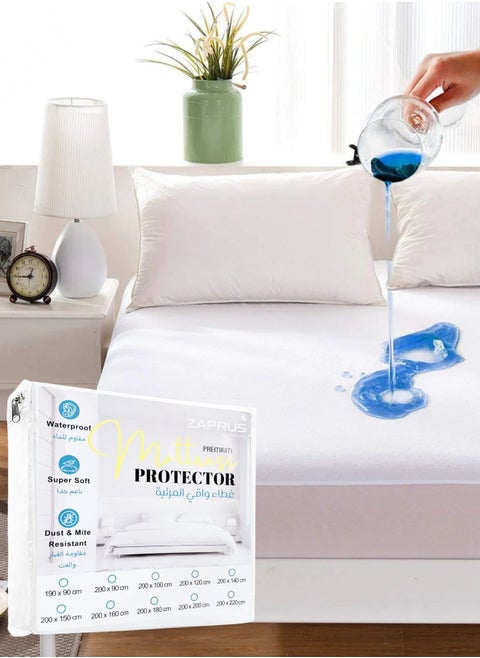 Waterproof Mattress Protector - Terry Cotton, Hypoallergenic, Breathable, Ultra Soft, Fitted Sheet Style (Fits Up to 35cm) - Protects Against Spills, Stains, Dust Mites & Allergens