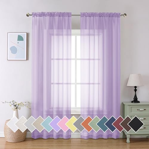 Aiyufeng Light Purple Sheer Curtain Panels Pair Sold 84 Inch Length, Light Filtering Window Curtain Drapes Treatment for Kitchen, Bedroom/Children Room, Voile Top Dual Rod Pocket, 40x84", Pack of 2 - Image 1