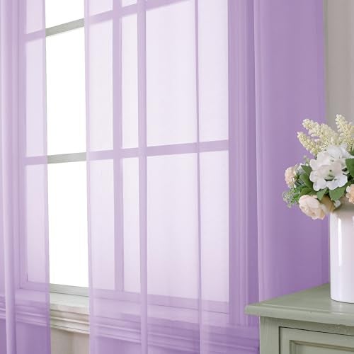 Aiyufeng Light Purple Sheer Curtain Panels Pair Sold 84 Inch Length, Light Filtering Window Curtain Drapes Treatment for Kitchen, Bedroom/Children Room, Voile Top Dual Rod Pocket, 40x84", Pack of 2 - Image 2