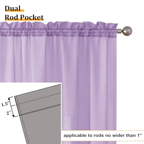 Aiyufeng Light Purple Sheer Curtain Panels Pair Sold 84 Inch Length, Light Filtering Window Curtain Drapes Treatment for Kitchen, Bedroom/Children Room, Voile Top Dual Rod Pocket, 40x84", Pack of 2 - Image 3