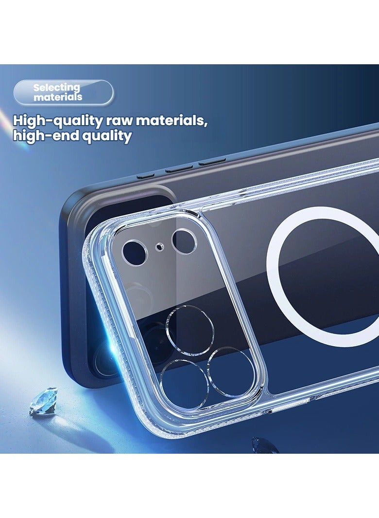 عام for iPhone 17 Pro Max Strong Magnetic Suction Transparent Case TPU+PC 2-in-1 Back Case Drop-proof MagSafe Compatible Case - Image 4