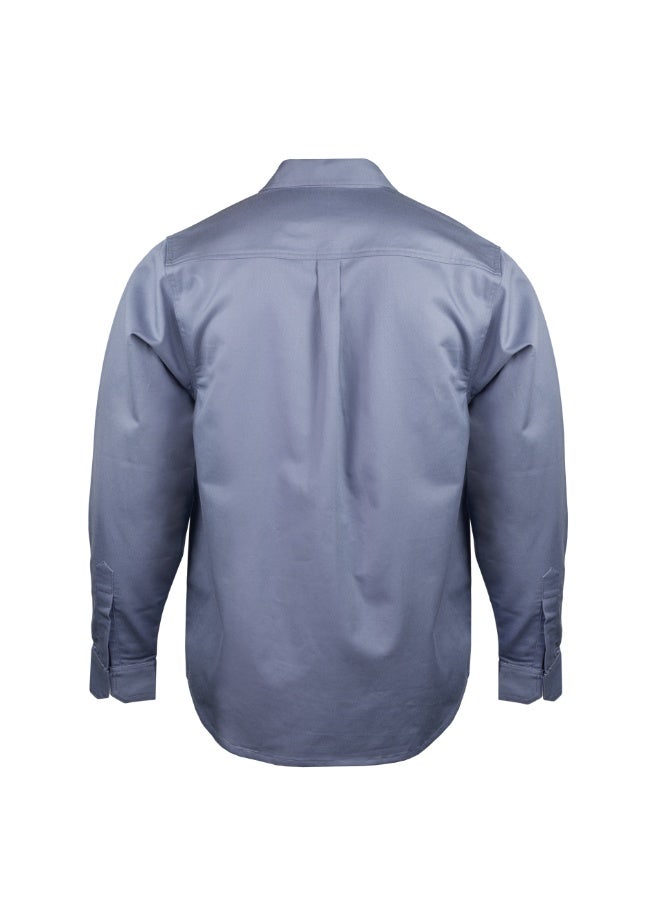 شيلتر قميص عمل مقاوم للهب من شيلتر ليوبارد 600 بقيمة حماية حرارية 8 كال/سم² (ATPV)، مصنوع من قطن 100%، ومصنّف ضمن الفئة CAT 2، ومعتمد وفق معايير NFPA 70E وASTM. - Image 4