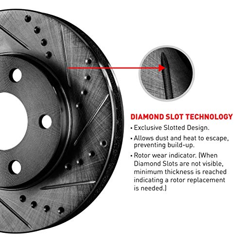 R1 Concepts eLINE Series Black Drilled and Slotted Brake Rotors Compatible For 2014-2018 Ford Focus - Image 4