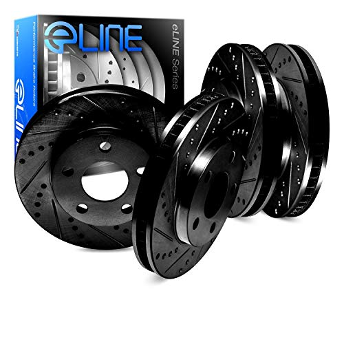 R1 Concepts eLINE Series Black Drilled and Slotted Brake Rotors Compatible For 2014-2018 Ford Focus - Image 1