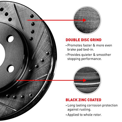 R1 Concepts eLINE Series Black Drilled and Slotted Brake Rotors Compatible For 2014-2018 Ford Focus - Image 5