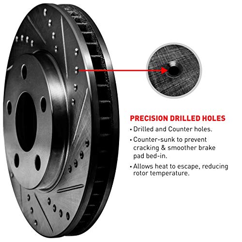 R1 Concepts eLINE Series Black Drilled and Slotted Brake Rotors Compatible For 2014-2018 Ford Focus - Image 3