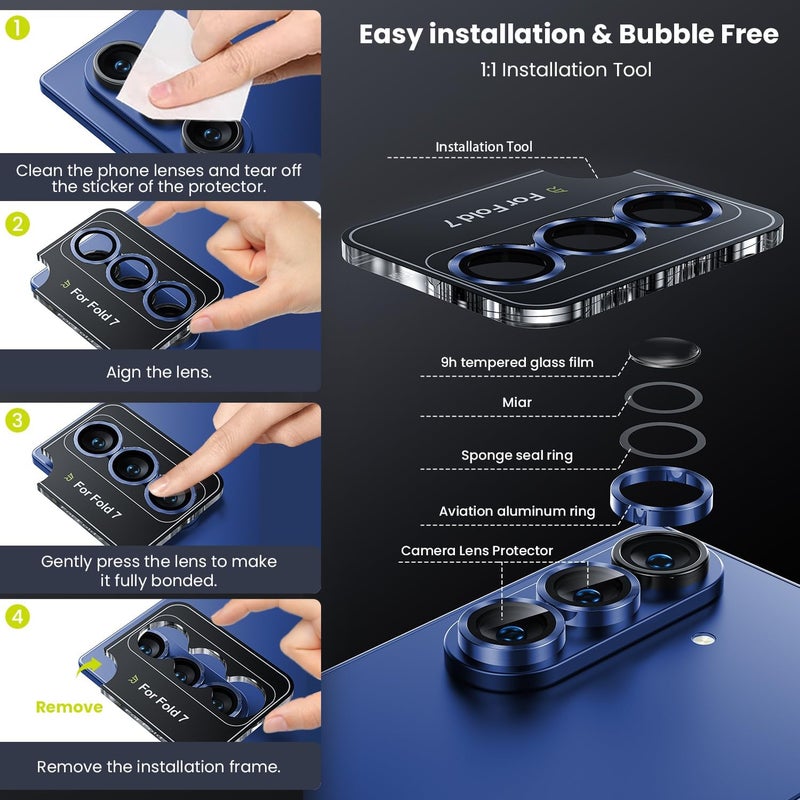 wsken for Z Fold 7 Camera Lens Protector Case Cover - Ultra HD Anti-Reflective Tempered Metal Glass Anti Scratch Rear Camera Screen Protector Film for Samsung Galaxy Z Fold 7 5G Accessories,Blue - Image 5
