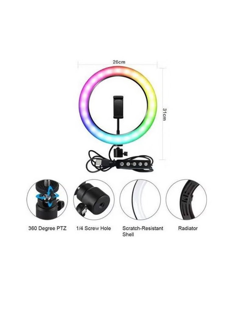 Generic - RGB LED Ring Light with Tripod Stand - Model MJ33 - Soft Dimmable Light with 360° Rotation - Image 1