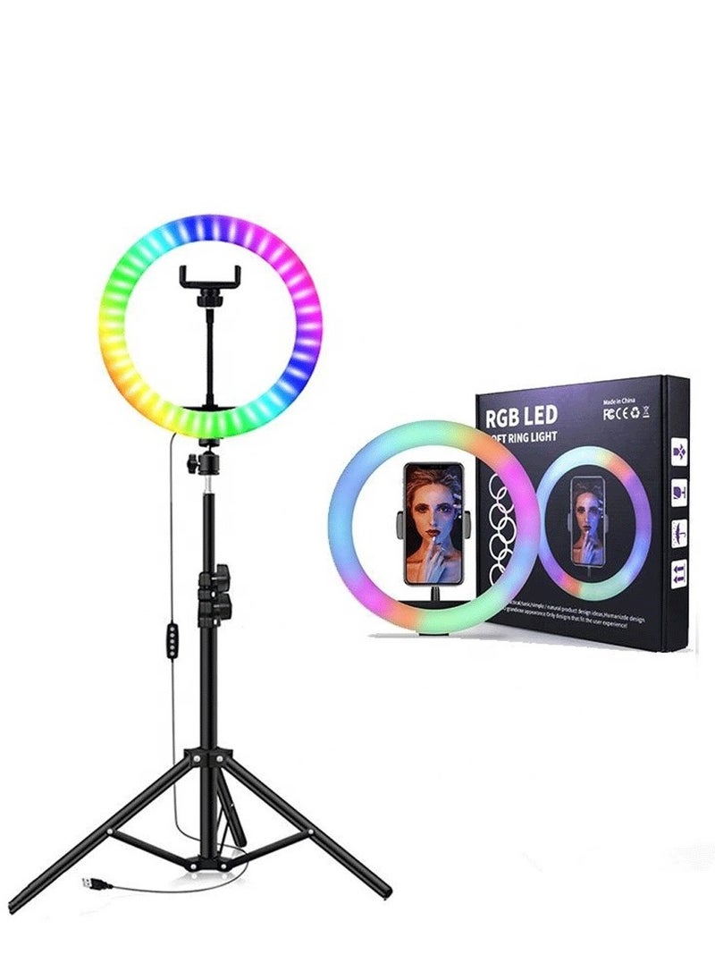 Generic - RGB LED Ring Light with Tripod Stand - Model MJ33 - Soft Dimmable Light with 360° Rotation - Image 1