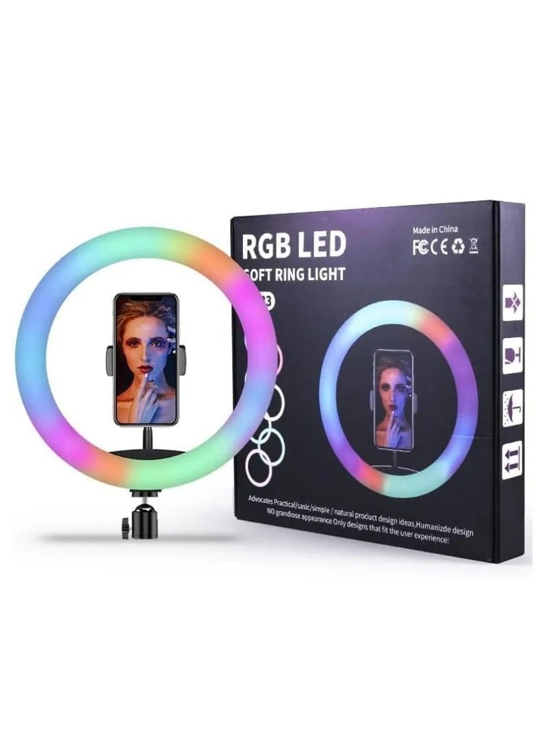 Generic - RGB LED Ring Light with Tripod Stand - Model MJ33 - Soft Dimmable Light with 360° Rotation - Image 1