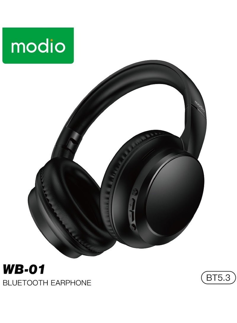 موديو WB-01 Wireless Headphones | HD Sound Quality, Long Battery Life, Multi-Functional Button Control, Noise Reduction Mic, Foldable Adjustable Design & Comfortable Ear Cushions – Black - Image 1