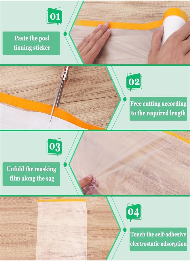 Generic Pre-Taped Masking Film, Plastic Dust Proof Paint Protective Film,Waterproof Transparent Masking Film and Tape, Paint Masking Film for Furniture Wall Car Carpet (3 M x 20 M/9.8 FT x 65.5 FT, 1 Roll)  - Image 3