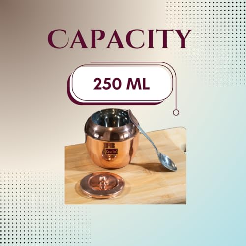 ZESTILO Stainless steel oil/ghee jar/ghee pot/Ghee container/oil pot with spoon copper coated 250ml - Image 4