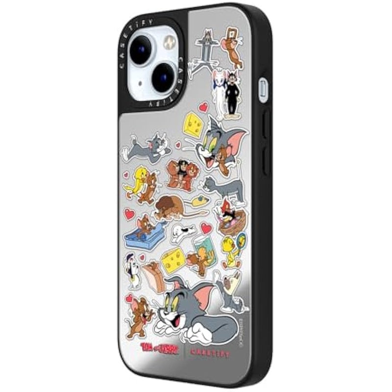 Casetify Mirror Case for iPhone 15 【Tom and Jerry Colab/Reflective / 4.9ft Drop Protection/Compatible with Magsafe】 - Family Sticker - Silver on Black - Image 5