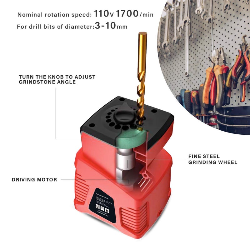 GOODSMANN Electric Drill Bit Sharpener, Heads 1/8" - 25/64", 1350 RPM/ 1700 RPM 9923-0110-01 - Image 4