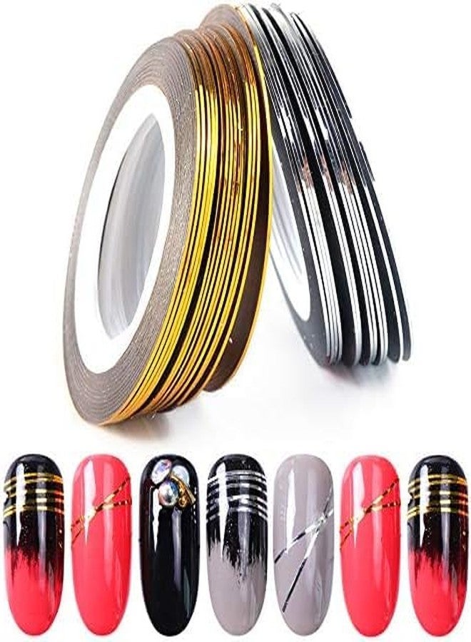 NAILWIND Nail Art Tip Sticker, Nail Art Tape Line, Nail Striping Tape Line, Foil Nail Tape for Nails Art Decoration Sticker (10 PCS, Gold) - Image 1