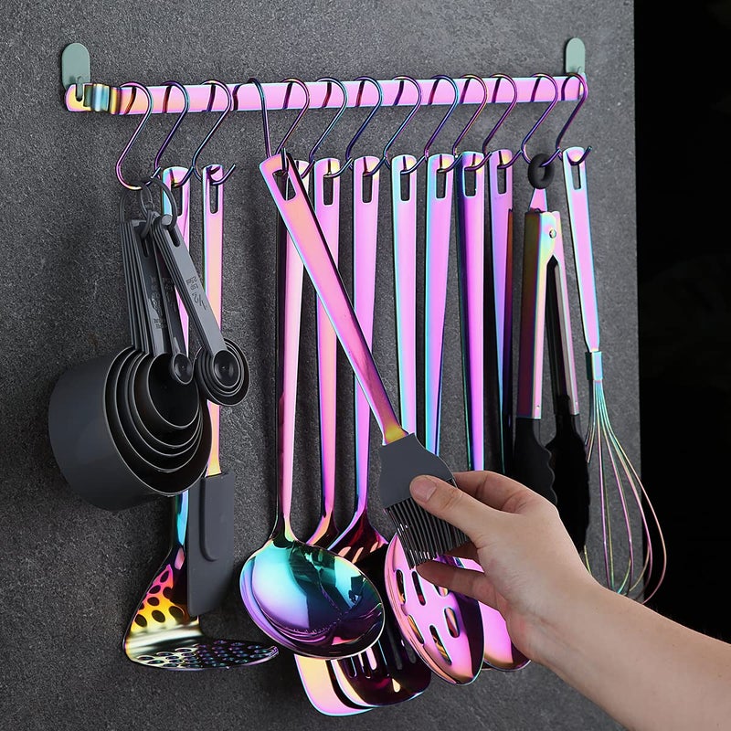 Kyraton Rainbow Cooking Utensils Set, Kyraton Stainless Steel 37 Pieces Kitchen Utensils Set with Titanium Colorful Plating, Kitchen Tool Gadgets Set with Utensil Rack Heat Resistant Dishwasher Safe - Image 5