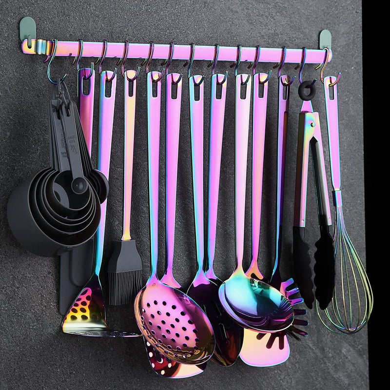 Kyraton Rainbow Cooking Utensils Set, Kyraton Stainless Steel 37 Pieces Kitchen Utensils Set with Titanium Colorful Plating, Kitchen Tool Gadgets Set with Utensil Rack Heat Resistant Dishwasher Safe - Image 3