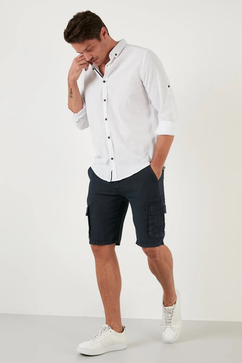 Exxe Waist Tie Pocket Regular Fit 100% Linen Short Men's Short 630 JURUS shorts