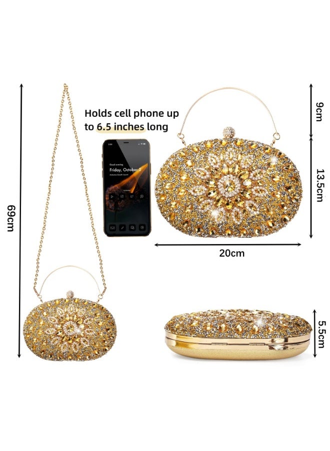 Rhinestone Evening Clutch Purse - Gold Sparkling Glitter Wrist Clutch Bag with Detachable Chain Crystal Diamond Lady HandBag for Wedding Party Prom Date Night - Image 2
