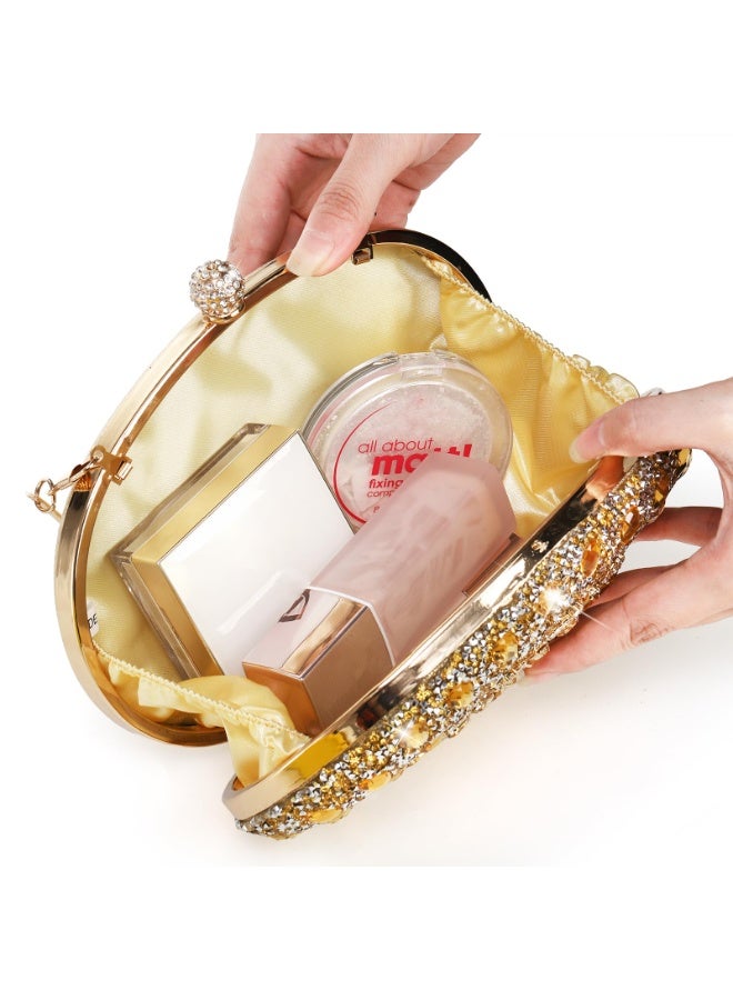 Rhinestone Evening Clutch Purse - Gold Sparkling Glitter Wrist Clutch Bag with Detachable Chain Crystal Diamond Lady HandBag for Wedding Party Prom Date Night - Image 4